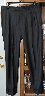 Vintage Corneliani Wool Gray Pinstripe Cuffed Pants Trousers Sz 32 X 27 • $5