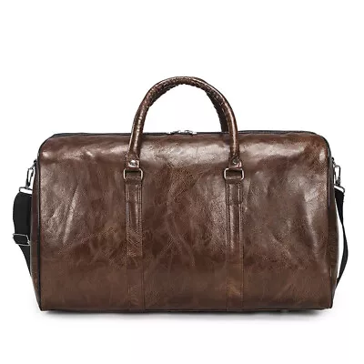 Mens PU Leather Duffle Weekend Bag Sports Travel Luggage Handbag Holdall Brown • £11.69