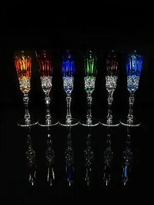 Faberge Xenia Crystal Colored Flutes Set Of 6 • $1472.50