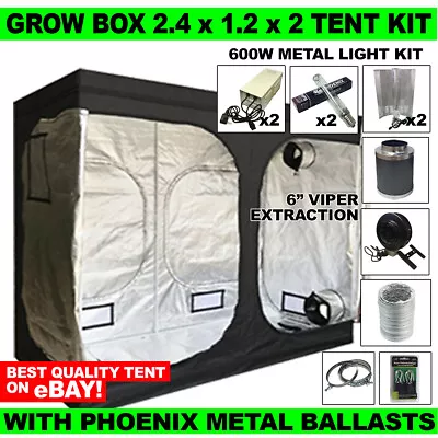 Grow Box Tent Kit 2.4 X 1.2m 16mm Poles - Metal Ballast Kits  6  Extraction Kit  • £339.99