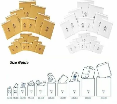 Padded Envelopes Bubble Mailers Postage Mail Bags White & Gold / A3 A4 A5 Cd Dvd • £4.25