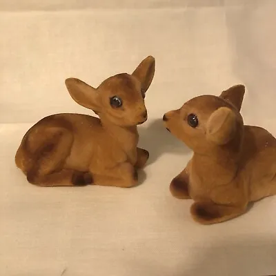 Vintage Flocked Felt Velvet Christmas Deer Adorable Set Of Twin Fawns 3.5 X 2.5 • $12.99