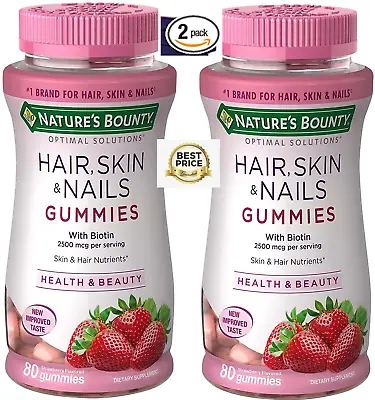 $17.45 • Buy 2 Pack BIOTIN For Hair, Skin And Nails With Vitamins C & E, 160 Gummies 2500 Mcg