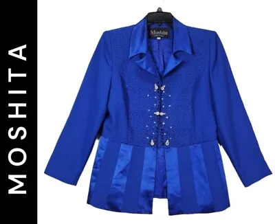 Moshita Women Blue Long Sleeve Blazer Jacket Suit W/ Lined Size 12 • $18.75