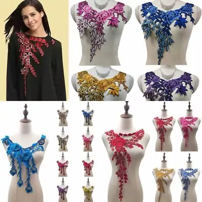 Embroidery Flower Lace Collar Trim DIY Fabric Sewing Applique Neckline Patches • £2.39