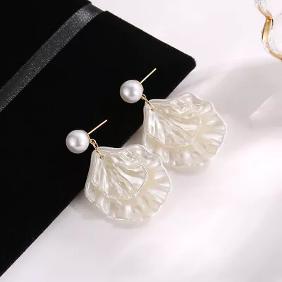Sea Flat Baroque White Pearl Drop Dangle Earrings • $8.99