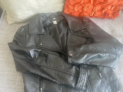 Like New H&M Leather Biker Jacket Woman's Size Medium 38 Black With Zippers • $13.84
