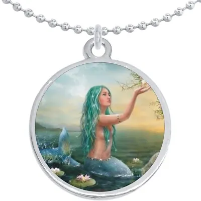 Blue Mermaid Round Pendant Necklace Beautiful Fashion Jewelry • $15.88