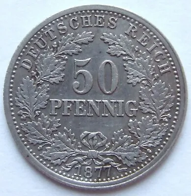 Coin German Reich Empire 50 Pfennig 1877 E IN Extremely Fine • £213.42