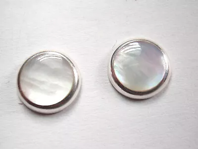 Mother Of Pearl Round 925 Sterling Silver Stud Earrings • $14.99