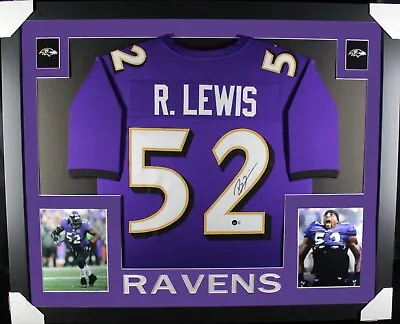 RAY LEWIS Signed/Autographed Custom Jersey In 35x43 Frame  - Beckett/BAS • $52