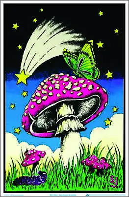 Mushroom Butterfly Blacklight Poster - 23 X 35 • $14.49