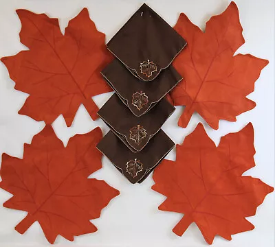 4 Fall Autumn Maple Leaf Placemats & Napkins Faux Suede 20x18 Thanksgiving • $20.90