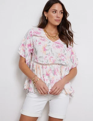 $22.23 • Buy Katies Elbow Sleeve Ladder Trim Tiered Top Womens Clothing  Tops Blouse