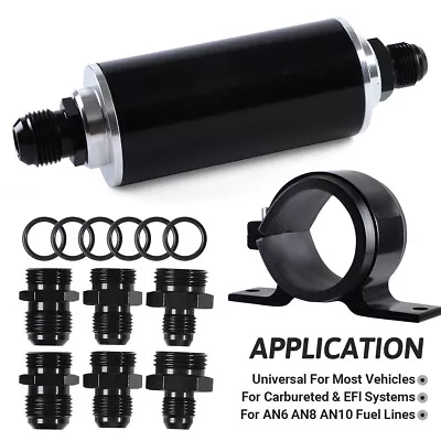 10 Micron Inline Fuel Filter W/ 6AN 8AN 10AN Adapter Fitting + Mount Bracket • $23.99