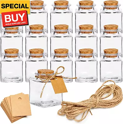 15 Pack Small Glass Bottles With Cork Stoppers - 1.7 Oz (50Ml) Mini Jars With Tw • $23.49