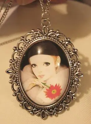 Lovely Picot Rim Colorful Pierot French Clown Cameo Silvertone Pendant Necklace • $13.49