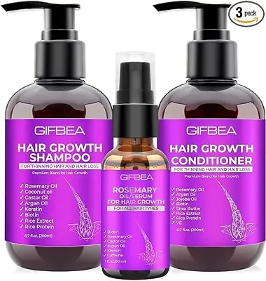 Hair Growth Shampoo Conditioner Set W/Rosemary Biotin Argan Castor Oil Women Men • £16.91