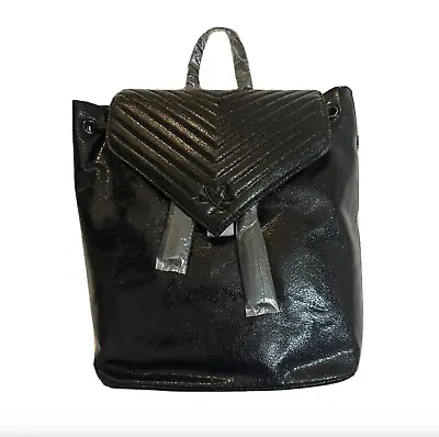 Victoria’s Secret Backpack Bag Black Glistening Pebble Leather Look Tassels NEW • $25