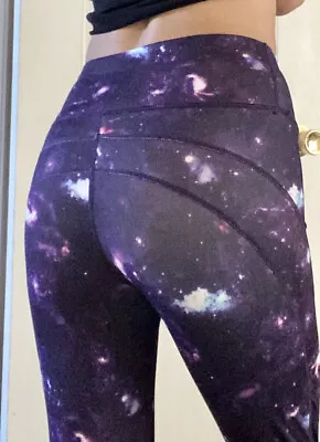 Nwot Galaxy Print Size L Large Purple Leggings With Slit Peep Stirrup Women's • $7