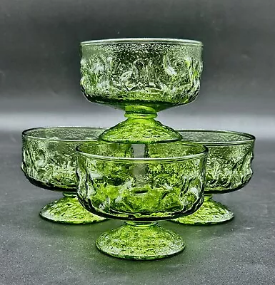 Vintage Morgantown CRINKLE Glass Dish Seneca Driftwood Green Sherbet Bowls 1970 • $24