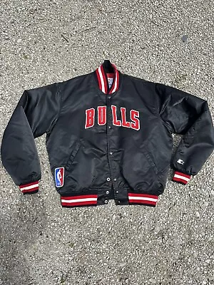 Vintage 90’s Chicago Bulls Satin Black Official NBA Starter Jacket Snap Large L • $52