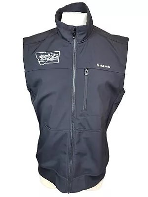 Simms Vest Mens Soft Shell Fishing Black Fleece Lined Corp Logo Size - LARGE • $27.99