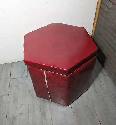 Vintage Retro Mid Century Modern Red Vinyl Ottoman Sewing Stool With Storage • $126