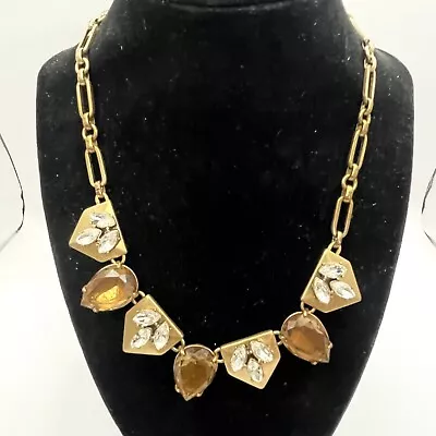 J Crew Necklace Gold Toned Chain Statement Topaz Clear Colored Crystal Stations • $10