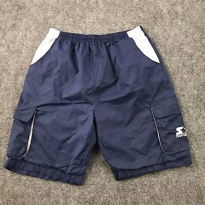 Vintage Starter Shorts Men's Large Blue Nylon Cargo Pockets Cotton Lined Logo  • $19.88