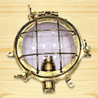 3x Vintage Brass Maritime Small Caged Bulkhead Light Lamp • $119