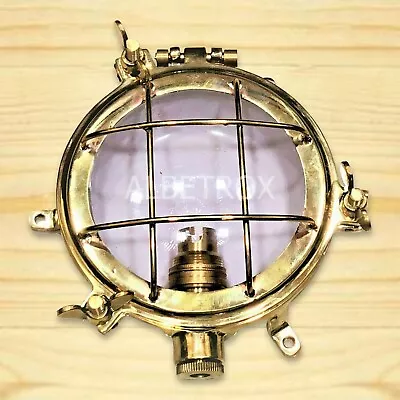 Vintage Brass Maritime Small Caged Bulkhead Light Lamp 2 Pcs • $199