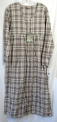 Woolrich VTG Brown Plaid Flannel Button Down Long Sleeve Maxi Dress Small NWT • $69.95