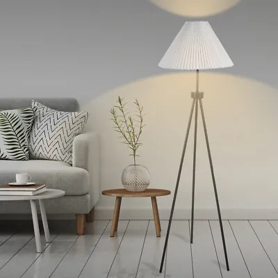 $54.99 • Buy EMITTO Modern Tripod Floor Lamp Linen Fabric Lampshade Home Decor Reading White
