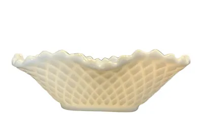 MCM White Milk Glass Square Nut Candy Dish Bowl Ruffled Rim Diamond Pattern • $16.99