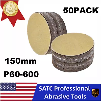 50PACK 150mm 6 Inch Sandpaper No Hole Hook And Loop Grip Sanding Discs P60-600 • $20.99