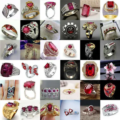 $2.53 • Buy Women 925 Silver,Gold Wedding Red Zircon Engagement Ring Fashion Jewelry Sz 6-10