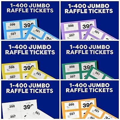 Jumbo Raffle Tickets - Extra Large - 1-400 Cloakroom Tickets -Choose Your Colour • £3.79