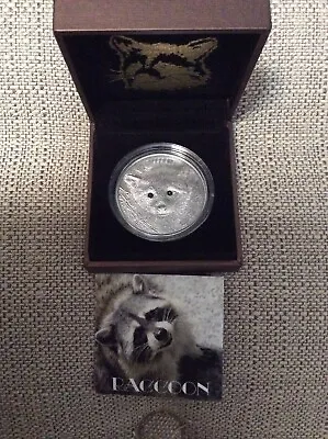 Vanuatu 2013 Raccoon Black Onyx Eyes 50 Vatu 1 Oz Silver Coin. RARE!! • $159