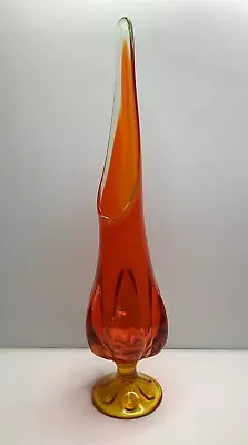 Vintage Viking Glass 20” Six Petal Persimmon Swung Vase MCM Orange Red *Read* • $169.99