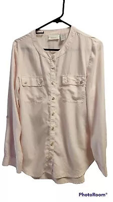 Chico's Sz S Button Up Shirt Pockets Mandarin Collar Pink • $10