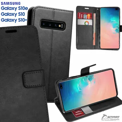 Black Wallet Flip Card Slot Stand Case Cover For Samsung Galaxy S10e S10 Plus • $6.99