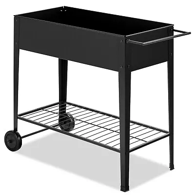 Patiojoy Steel Planter Raised Garden Bed Elevated Planter Box On Wheels W/Shelf • $75.49