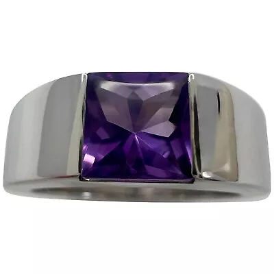 Vintage Cartier Deep Purple Amethyst 18k White Gold Tank Band Solo Ring 51 • $1788.33