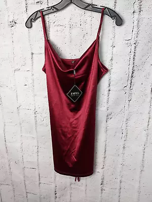 Zaful Red Wine Satin Slip Mini Dress Sz M Medium NWT Y2K • $19.80