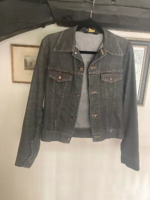 WRANGLER Grey Washed Black Denim Jacket Cropped Vintage Retro 90s 1990s Y2K S • £19.99