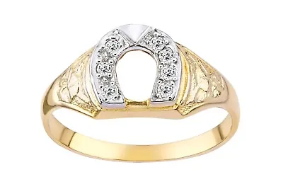 9ct Yellow Gold Horseshoe Ring Weight 3.4gr Set With Cz Stones By Citerna • £229.95
