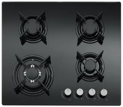 MyAppliances REF28924 60cm 4 Burner Black Gas On Glass Hob Pro Satin Pan Stands • £129.95