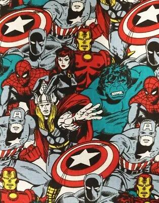 Avengers Fabric UK Fat Quarter 56cm X 50cm 100% Cotton Hulk Iron Man Thor Shield • £4.48