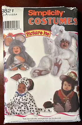 VTG Simplicity 9821 Toddlers Animal Costumes Dog Bunny Monkey Mouse Sz 1-4 UNCUT • $6.99